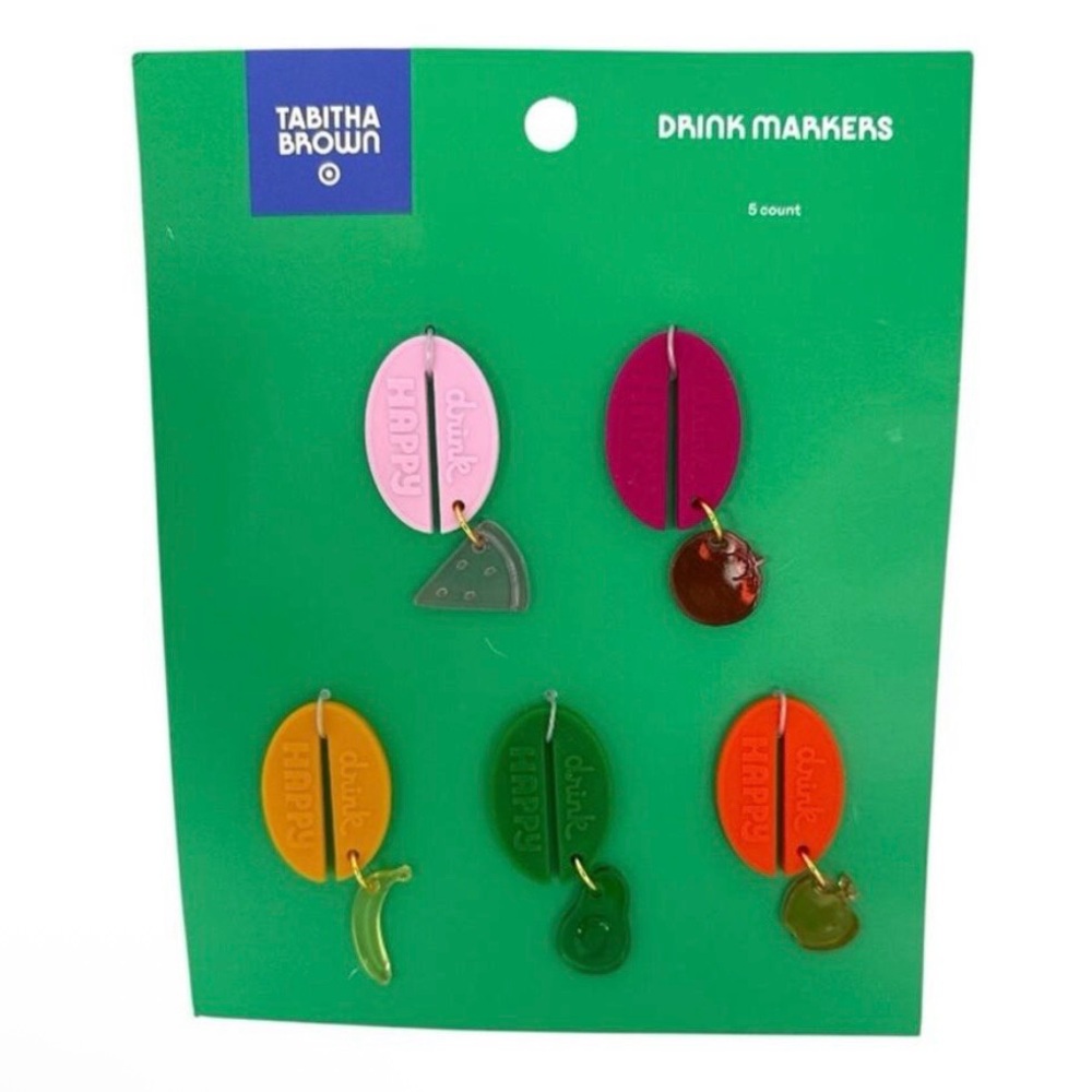 Tabitha Brown - Drink Markers - Set of 5 - Colorful Oval Charms